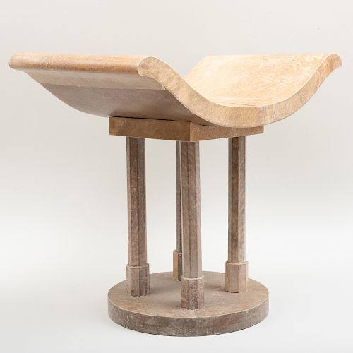Modern Wood and Parchment Stool, in the Manner of Karl Springer