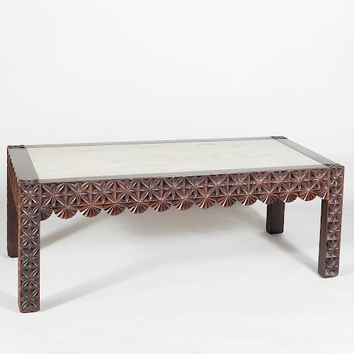 Modern Carved and Stained Hardwood Low Table
