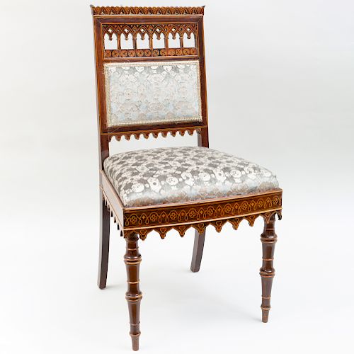 Charles X Inlaid Rosewood Side Chair, in the Neo-Gothic taste