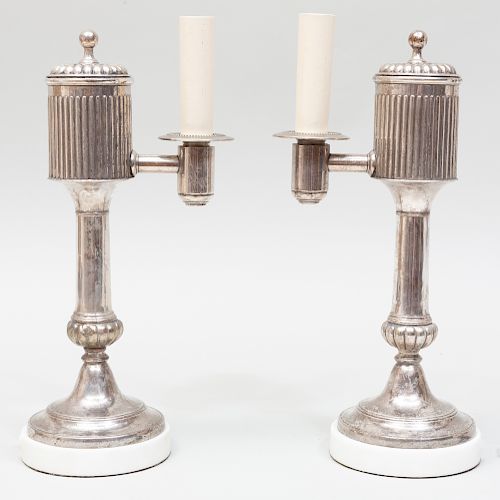 Pair of Silver Plate Argand Table Lamps