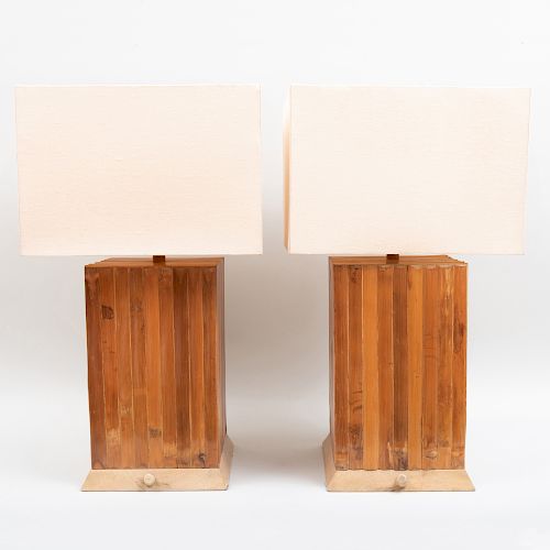 Pair of Modern Bamboo Lamps, Attributed to Paul Laszio 