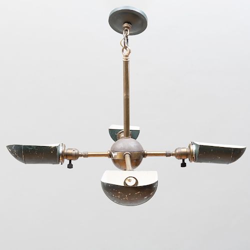 Modern Brass and Painted Tin Four-Light Chandelier