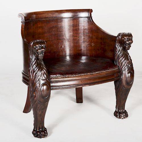 Regency Style Carved Mahogany Tub Chair