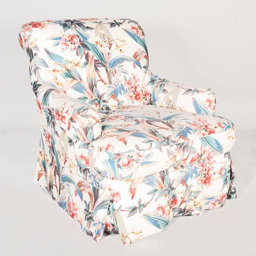 Chintz Upholstered Swivel Club Chair