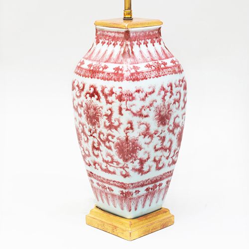 Chinese Iron Red and White Porcelain Lamp