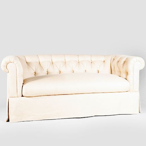 Cream Linen Tufted Chesterfield Sofa 