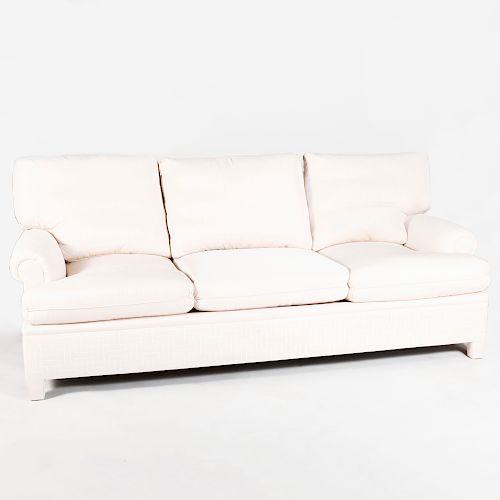 Modern Cream Linen Three Seat Sofa