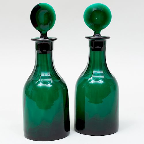 Pair of George III Bristol Green Glass Mallet Decanters