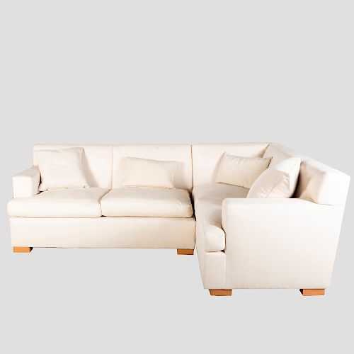 Modern Cream Linen Upholstered Sectional Sofa