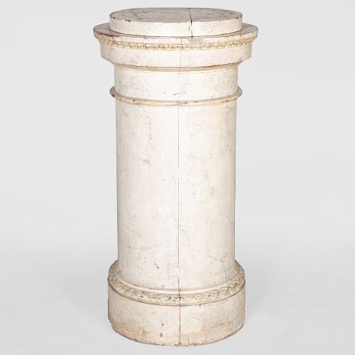 Neoclassical White Faux Marble Painted Pedestal