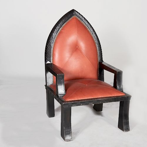 Anglo-Indian Carved and Stained Hardwood Throne Chair