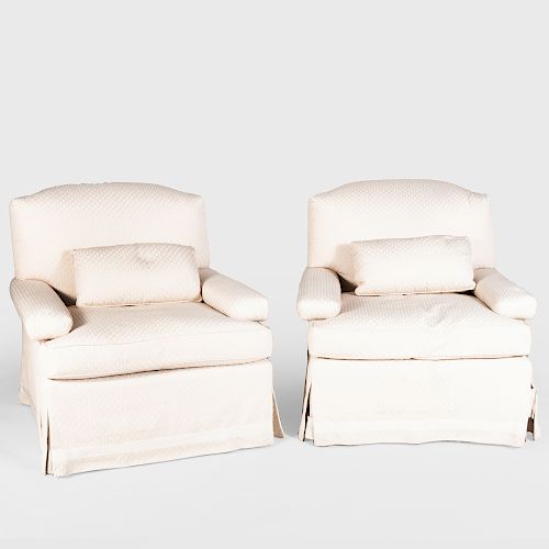 Pair of White Linen Club Chairs