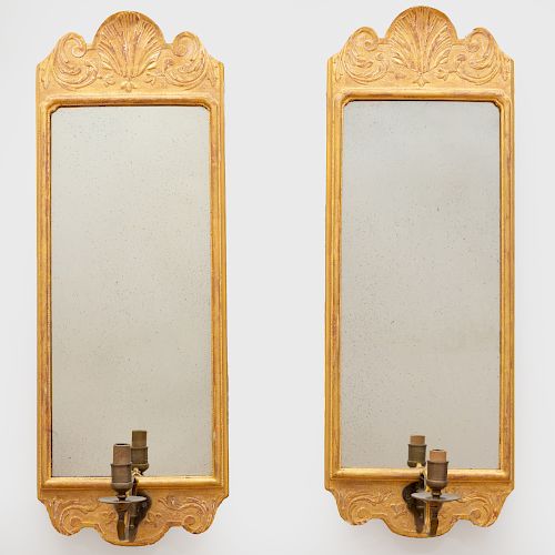 Pair of Queen Anne Style Giltwood Girandole Mirrors, Modern