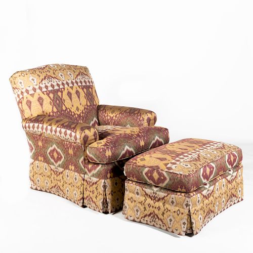 Upholstered Club Swivel Chair and Matching Ottoman