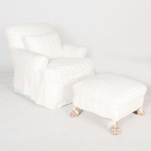 Cotton Slip Covered Club Chair and Ottoman