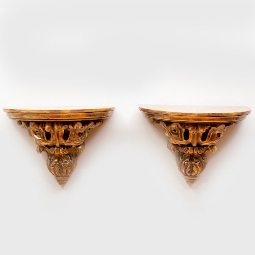 Pair of Large Giltwood D-Shaped Brackets
