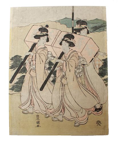 Japanese Woodblock Print "Geisha" C. 1800