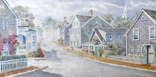 G.S. Hill Nantucket Watercolor "Upper Center Street"