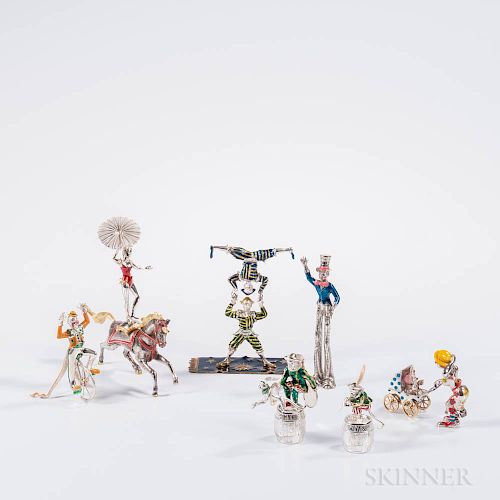 Seven Gene Moore for Tiffany & Co. Sterling Silver and Enamel Circus Figures