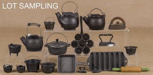 Large group of miniature cast iron cookware, toge