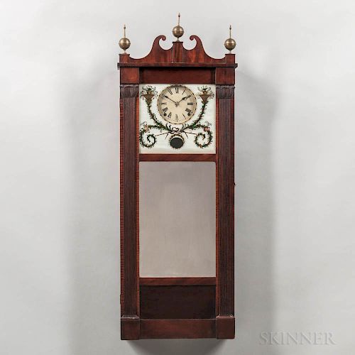 Joseph Ives Mahogany Looking Glass Wall Clock