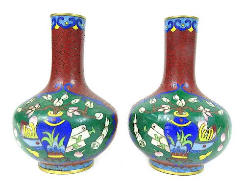 (2) Pair of Chinese Cloisonne Vases