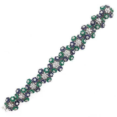 1950's Diamond Sapphire Emerald Floral Bracelet