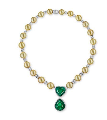 14.23ct DIAMOND EMERALD AND PEARL NECKLACE CERT.