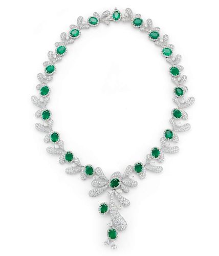 28.66ct DIAMOND AND EMERALD NECKLACE