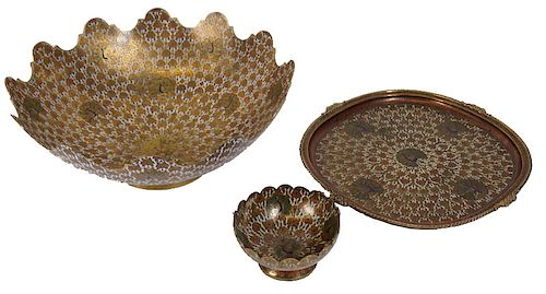 (3) Three Middle Eastern Brass Indian Trays
