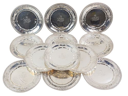 (12) Twelve Sterling Silver Dinner Plates