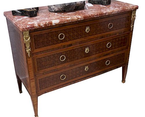 20th C. Marble Top Commode - Inlaid Wood