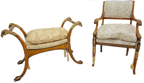 French Empire Style Chair and Stool