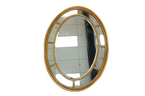 French Gilt Painted Wooden Oval Mirror