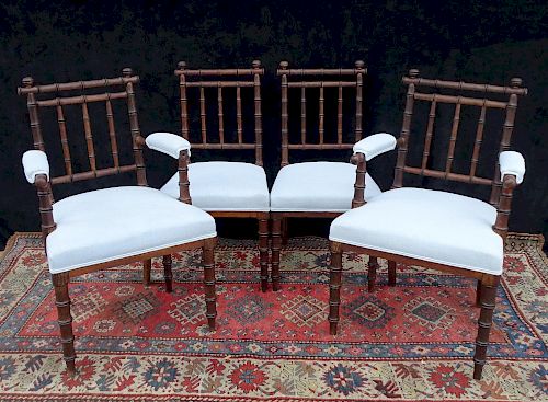 SET 4 FAUX BAMBOO CHAIRS 2 ARM, 2 SIDE