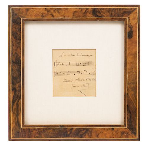 JAIME NUNÓ (SPAIN, 1824-1908). FRAGMENT OF THE MEXICAN NATIONAL  ANTHEM. Signed. With an inscription from the author. 