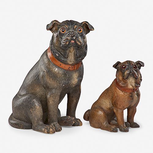 TWO PAINTED TERRACOTTA PUGS