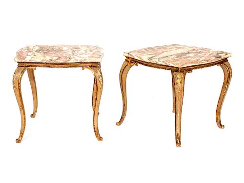 A Pair of Louis XV Style Painted Marble Top Side Tables
Height 16 3/4 x 17 inches square.