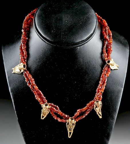Colombian Muisca Amber Necklace w/ Gold Male Figures