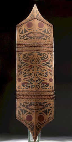 19th C. Dayak Mualang Painted Wood War Shield