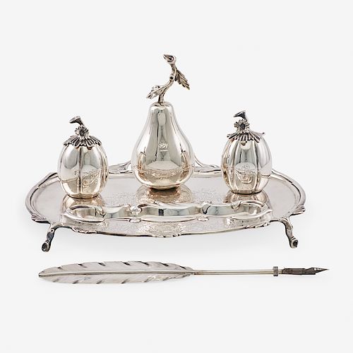 VICTORIAN SILVER FRUIT-FORM INKSTAND