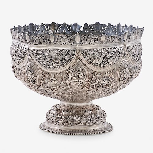 PIERCED INDIAN SILVER PUNCH BOWL