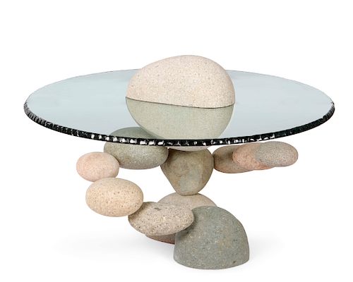 Woods Davy, stones & glass table