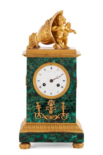 An Empire malachite mantel clock, Thomire