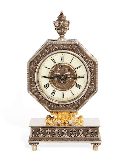 American silvered bronze mantel clock, Caldwell