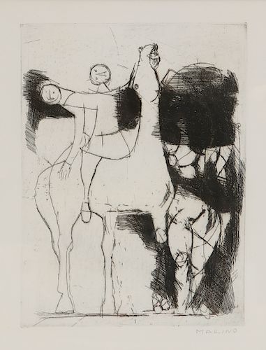 Marino Marini, etching, Jongleurs,  1951