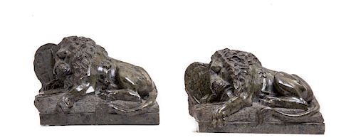 Two carved serpentine models of the Lucerne Lion