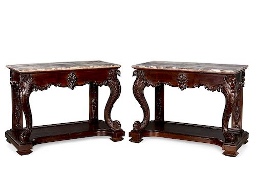 A pair of Chinese export hardwood console tables