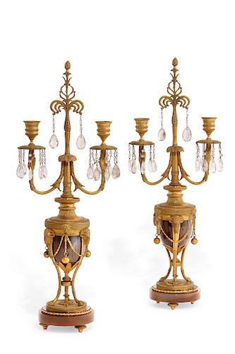 Pair North European gilt bronze agate candelabra