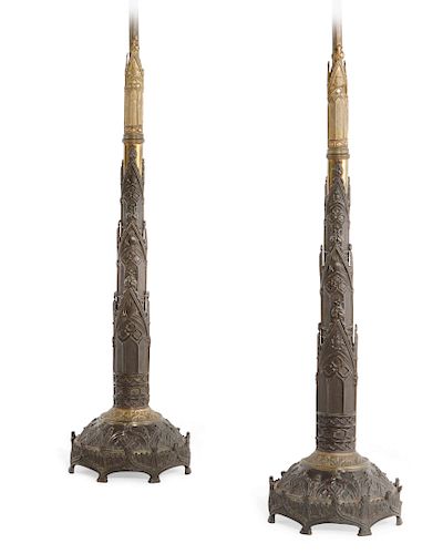 Pair William IV Gothic style telescopic fire screens